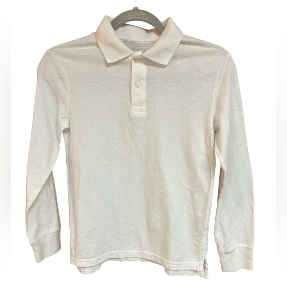 Place Boys Long-sleeved White Cotton Dressy Casual Polo Shirt Uniform NWT M 7-8